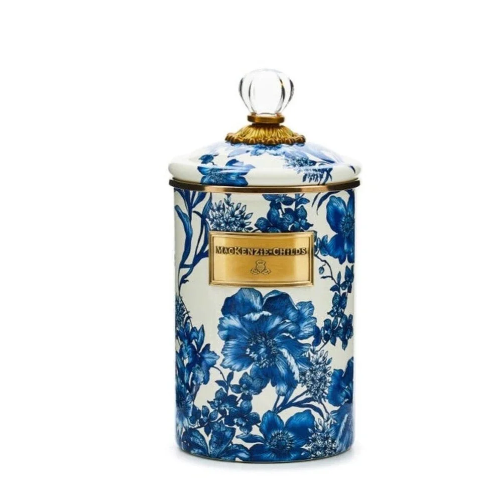 MacKenzie-Child Royal English Canister Blue and White 3pc Set New NIB